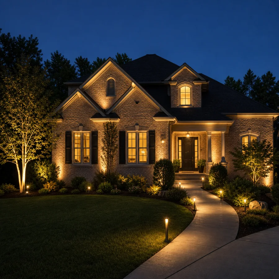 AI landscape lighting preview for the same home